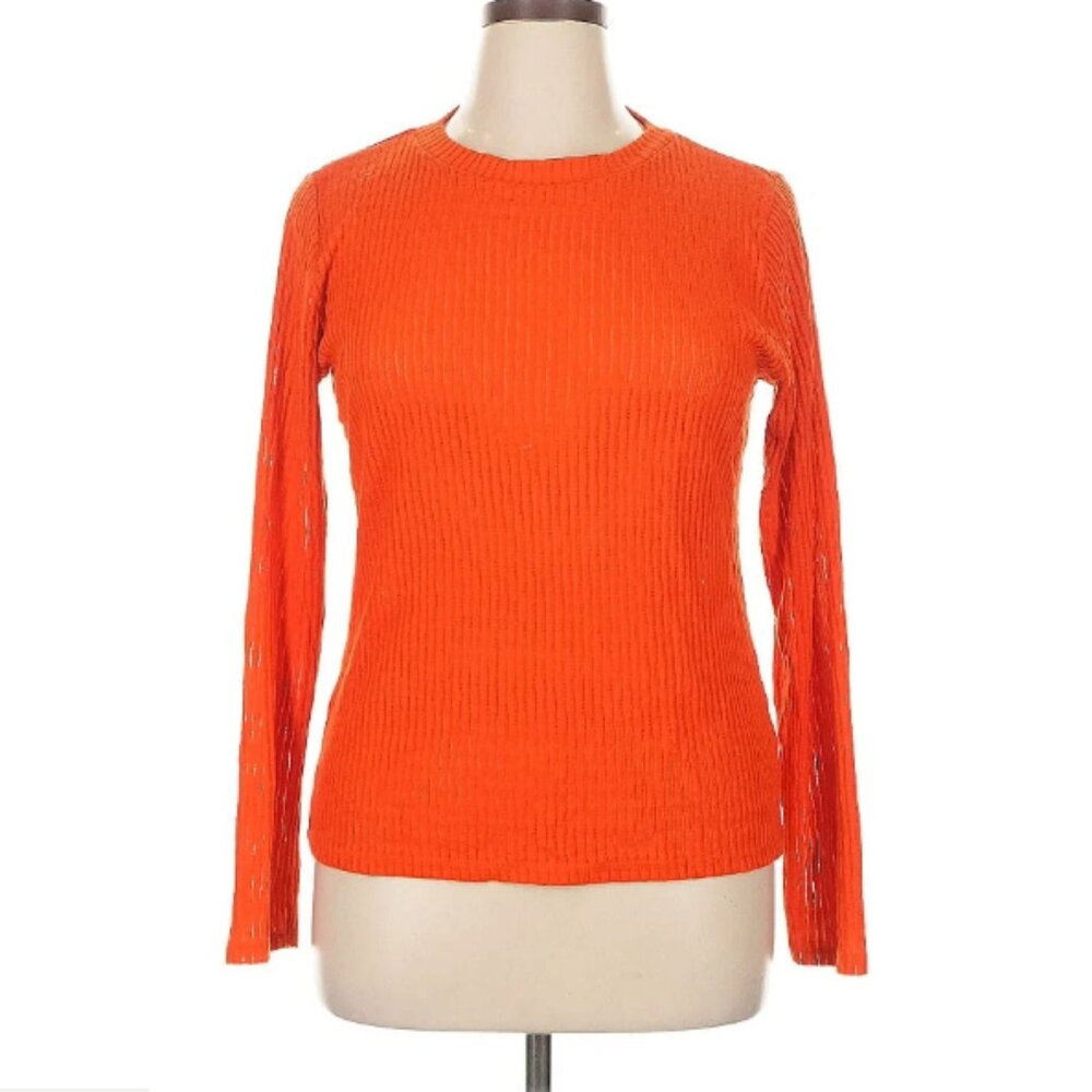 Pilcro Anthropologie Orange Ribbed Fitted Top Size Medium